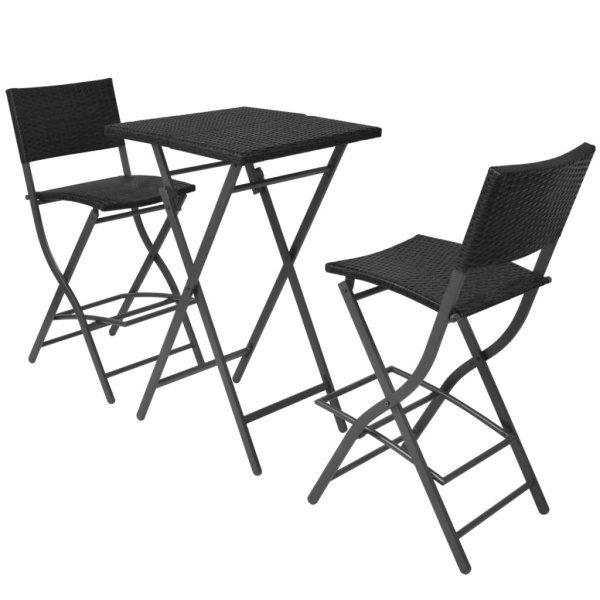 Set Mobilier Bistro Pliabil 3 Piese Negru Oțel Si Poliratan 42872